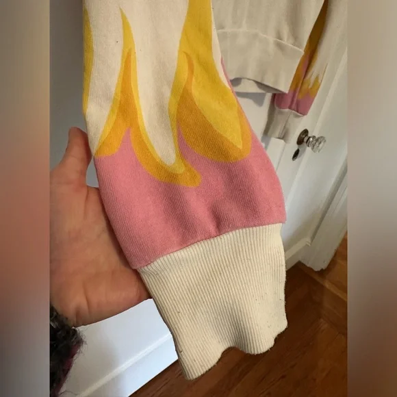 Wildfox white zip-up hoodie with pink/yellow/orange flames- Size S - Picture 9 of 13